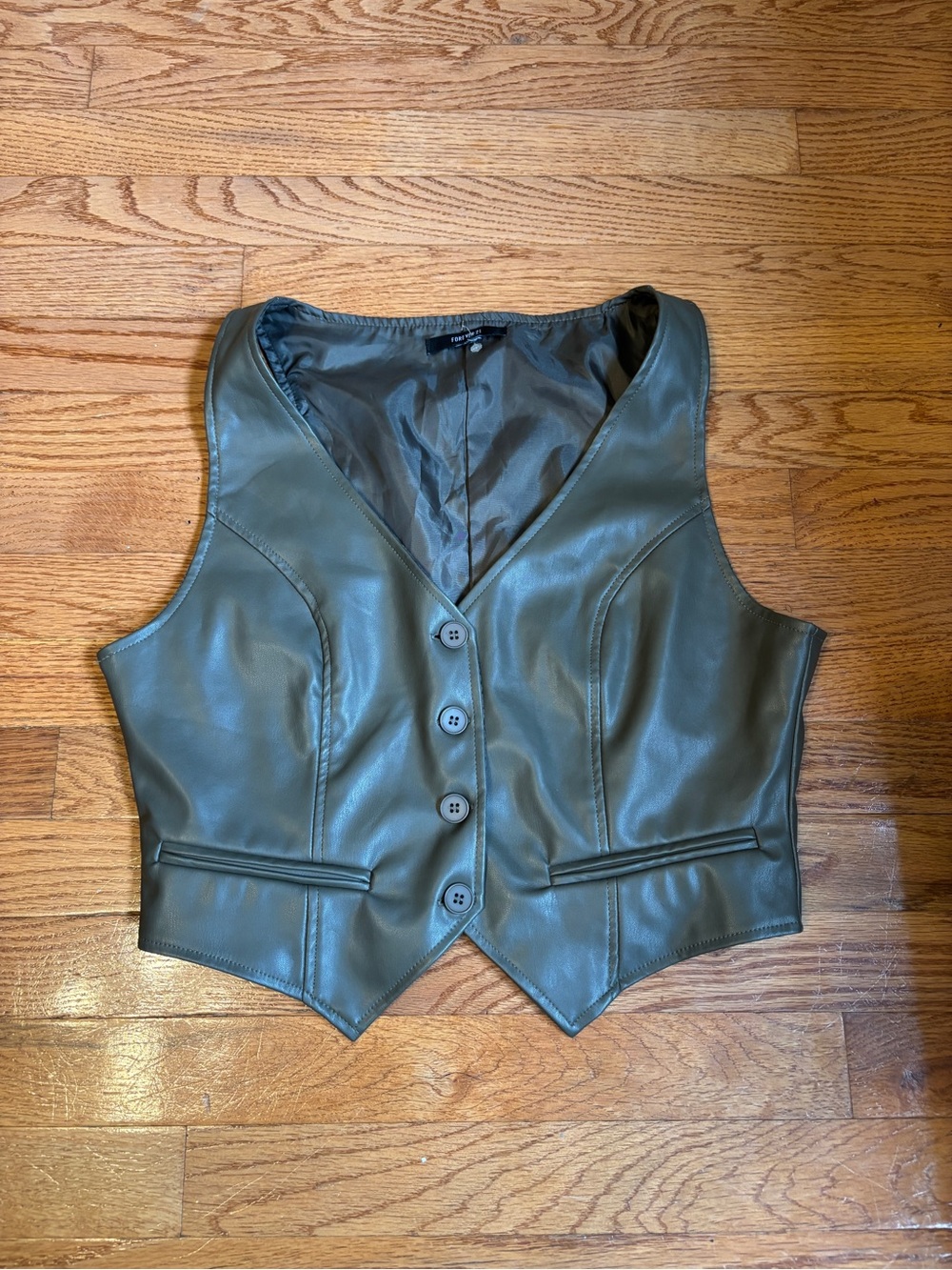 Forever 21 Olive Faux Leather Button Vest
